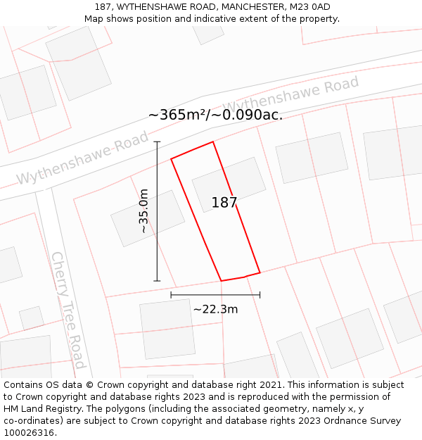 187, WYTHENSHAWE ROAD, MANCHESTER, M23 0AD: Plot and title map