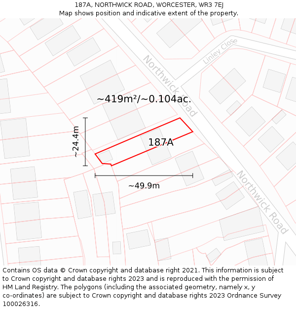 187A, NORTHWICK ROAD, WORCESTER, WR3 7EJ: Plot and title map