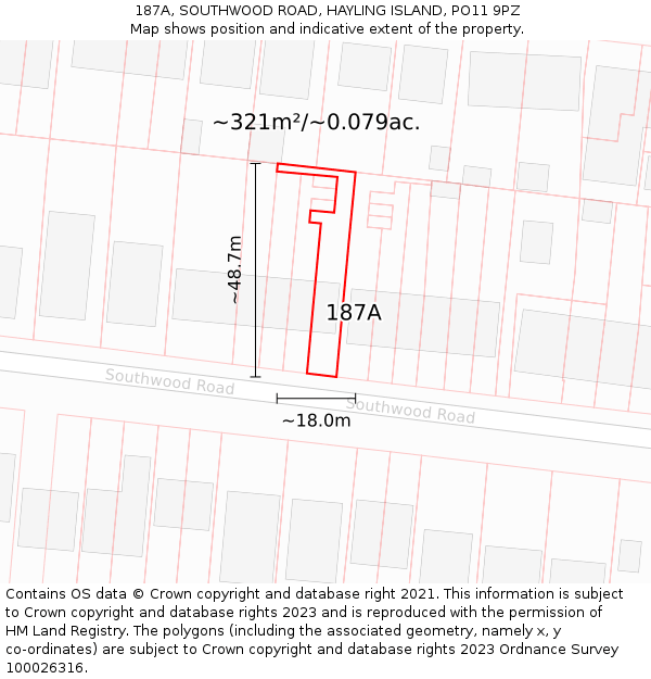 187A, SOUTHWOOD ROAD, HAYLING ISLAND, PO11 9PZ: Plot and title map