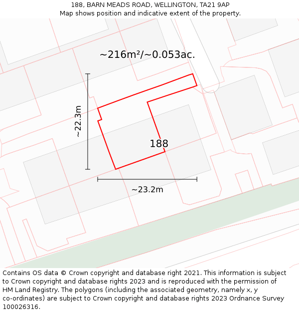 188, BARN MEADS ROAD, WELLINGTON, TA21 9AP: Plot and title map