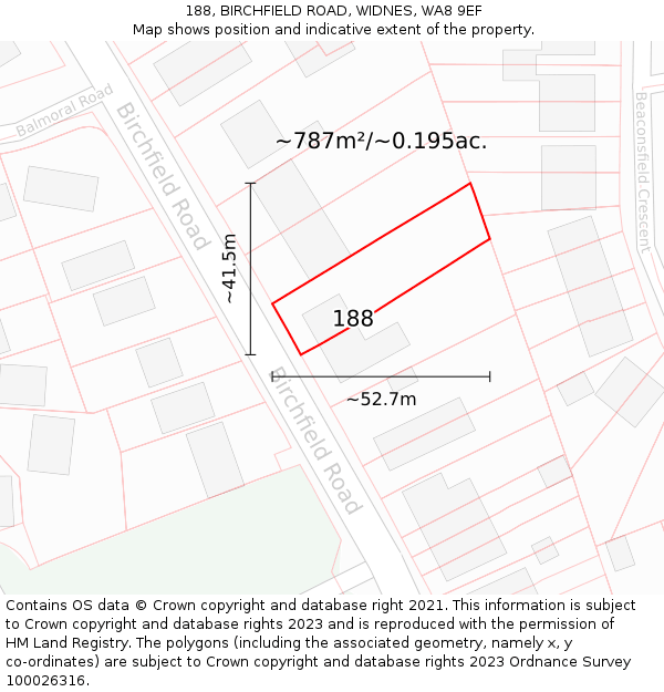 188, BIRCHFIELD ROAD, WIDNES, WA8 9EF: Plot and title map