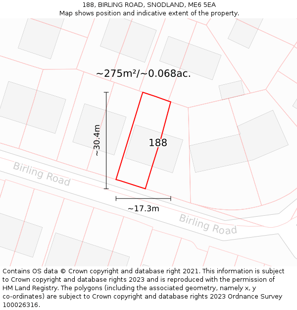 188, BIRLING ROAD, SNODLAND, ME6 5EA: Plot and title map