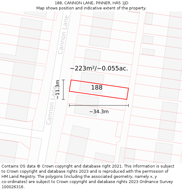188, CANNON LANE, PINNER, HA5 1JD: Plot and title map
