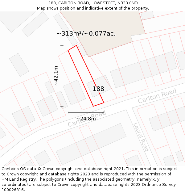 188, CARLTON ROAD, LOWESTOFT, NR33 0ND: Plot and title map