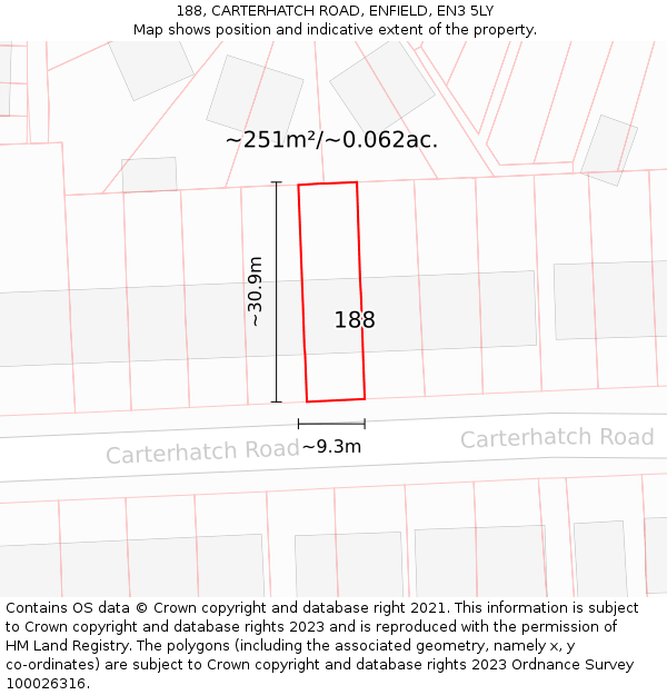 188, CARTERHATCH ROAD, ENFIELD, EN3 5LY: Plot and title map