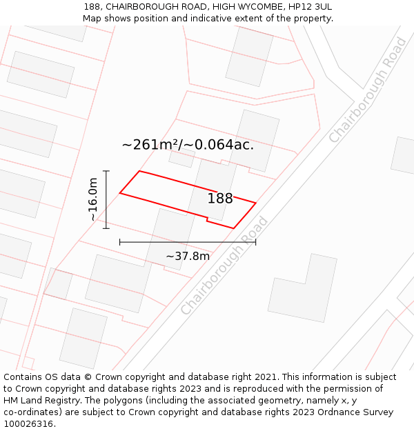 188, CHAIRBOROUGH ROAD, HIGH WYCOMBE, HP12 3UL: Plot and title map