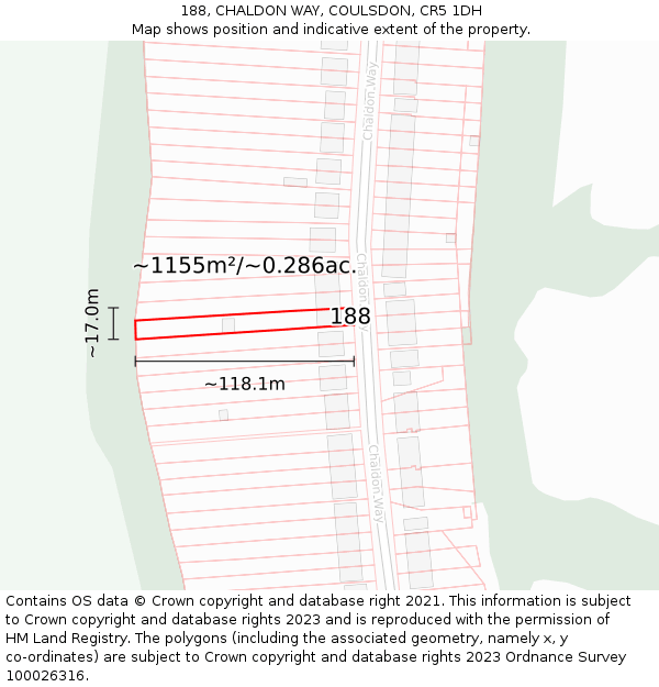 188, CHALDON WAY, COULSDON, CR5 1DH: Plot and title map