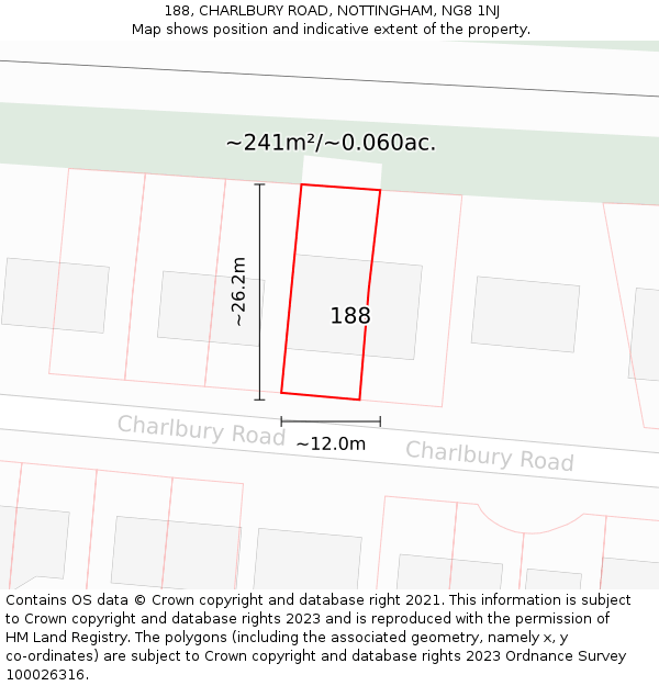 188, CHARLBURY ROAD, NOTTINGHAM, NG8 1NJ: Plot and title map