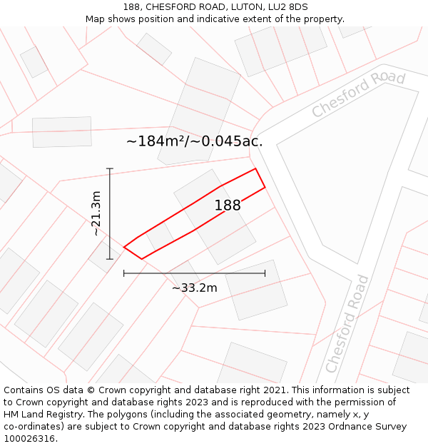 188, CHESFORD ROAD, LUTON, LU2 8DS: Plot and title map