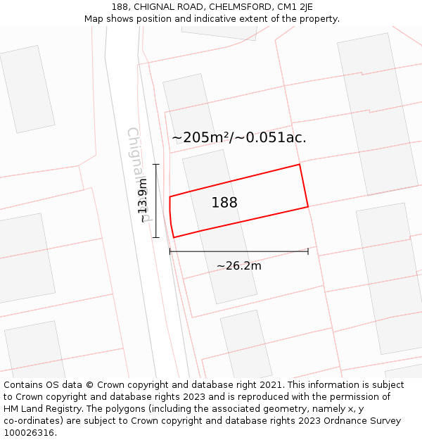 188, CHIGNAL ROAD, CHELMSFORD, CM1 2JE: Plot and title map