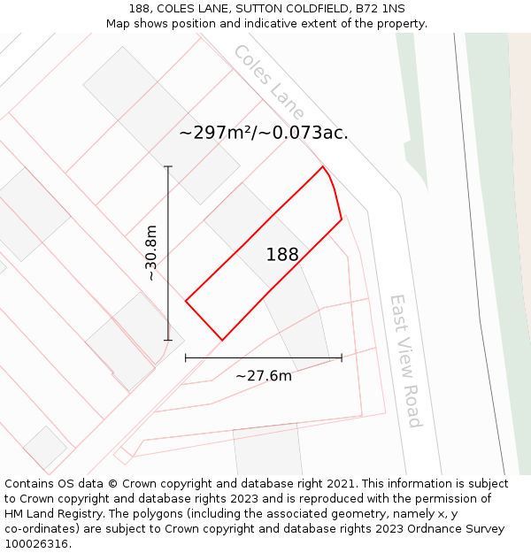 188, COLES LANE, SUTTON COLDFIELD, B72 1NS: Plot and title map