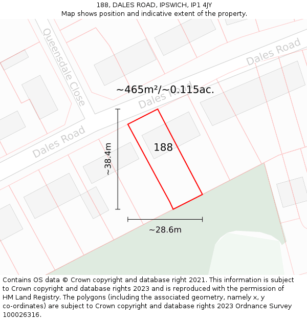 188, DALES ROAD, IPSWICH, IP1 4JY: Plot and title map