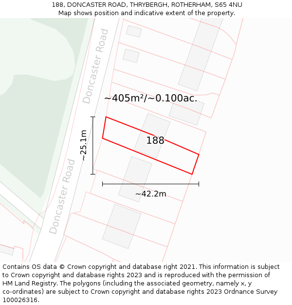 188, DONCASTER ROAD, THRYBERGH, ROTHERHAM, S65 4NU: Plot and title map