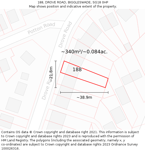 188, DROVE ROAD, BIGGLESWADE, SG18 0HP: Plot and title map