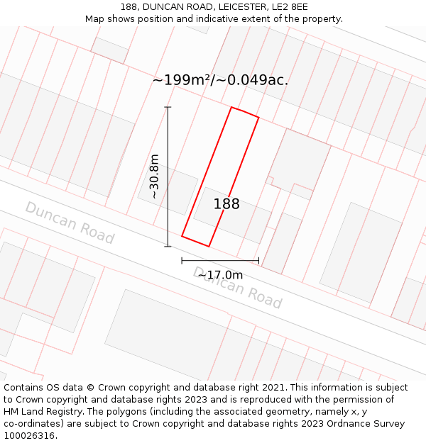 188, DUNCAN ROAD, LEICESTER, LE2 8EE: Plot and title map