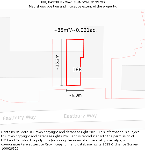 188, EASTBURY WAY, SWINDON, SN25 2FP: Plot and title map