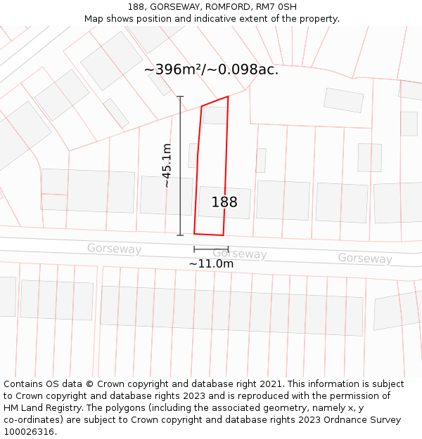 188, GORSEWAY, ROMFORD, RM7 0SH: Plot and title map