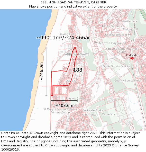 188, HIGH ROAD, WHITEHAVEN, CA28 9ER: Plot and title map