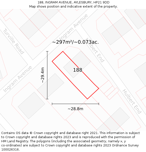 188, INGRAM AVENUE, AYLESBURY, HP21 9DD: Plot and title map