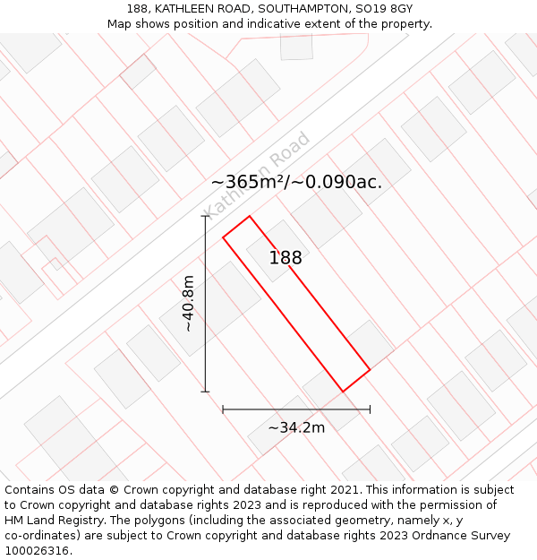 188, KATHLEEN ROAD, SOUTHAMPTON, SO19 8GY: Plot and title map