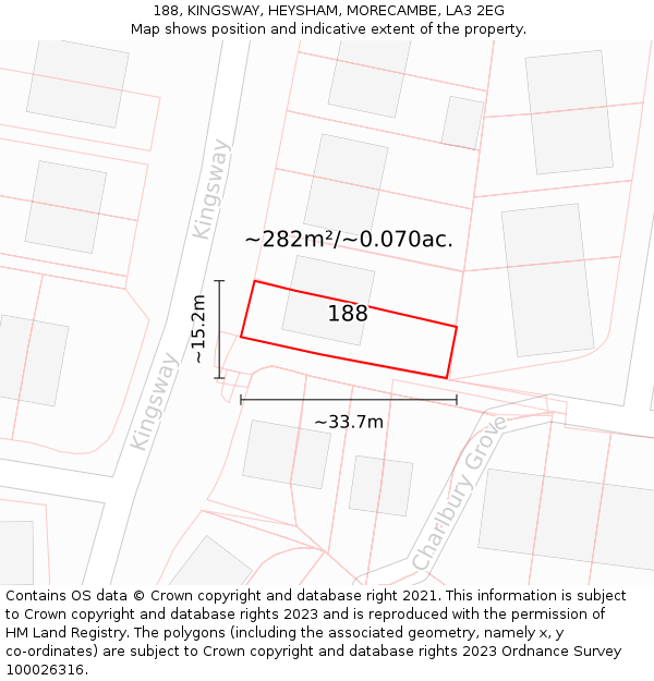 188, KINGSWAY, HEYSHAM, MORECAMBE, LA3 2EG: Plot and title map
