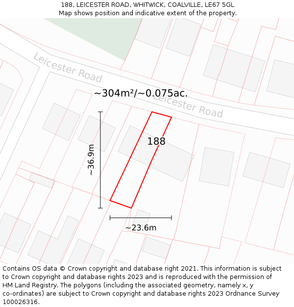 188, LEICESTER ROAD, WHITWICK, COALVILLE, LE67 5GL: Plot and title map