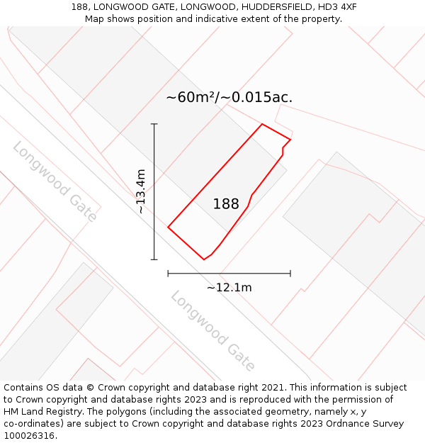 188, LONGWOOD GATE, LONGWOOD, HUDDERSFIELD, HD3 4XF: Plot and title map