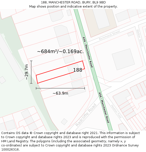 188, MANCHESTER ROAD, BURY, BL9 9BD: Plot and title map