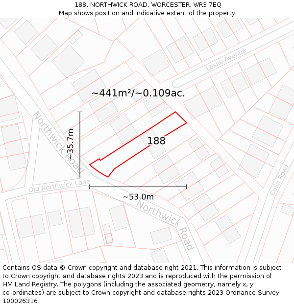 188, NORTHWICK ROAD, WORCESTER, WR3 7EQ: Plot and title map