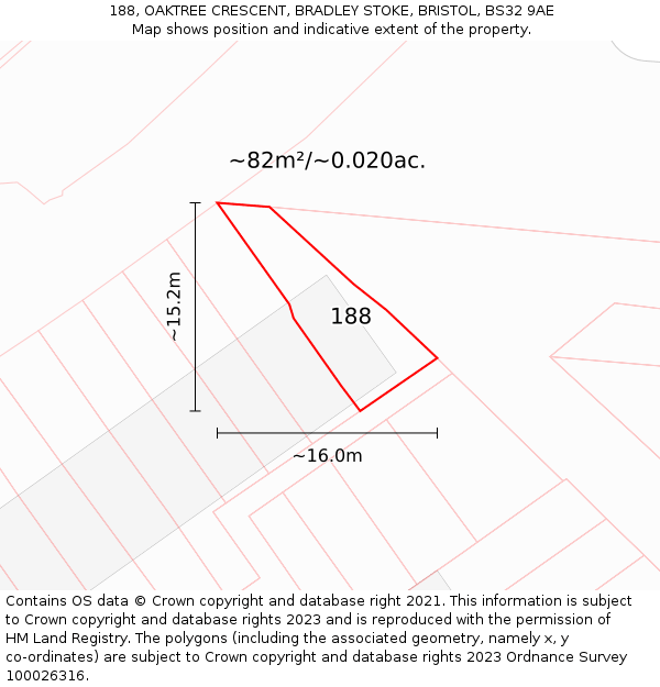 188, OAKTREE CRESCENT, BRADLEY STOKE, BRISTOL, BS32 9AE: Plot and title map