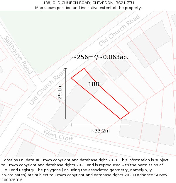 188, OLD CHURCH ROAD, CLEVEDON, BS21 7TU: Plot and title map