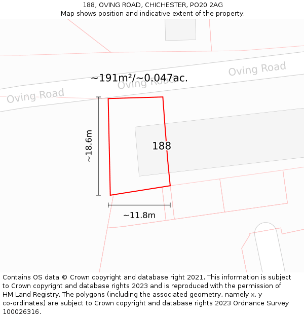 188, OVING ROAD, CHICHESTER, PO20 2AG: Plot and title map