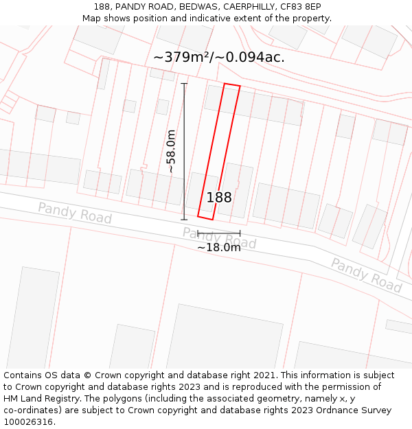 188, PANDY ROAD, BEDWAS, CAERPHILLY, CF83 8EP: Plot and title map