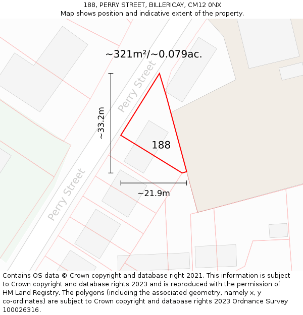 188, PERRY STREET, BILLERICAY, CM12 0NX: Plot and title map
