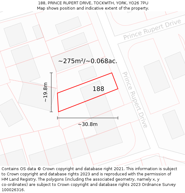 188, PRINCE RUPERT DRIVE, TOCKWITH, YORK, YO26 7PU: Plot and title map