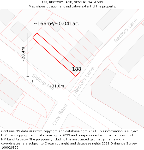 188, RECTORY LANE, SIDCUP, DA14 5BS: Plot and title map
