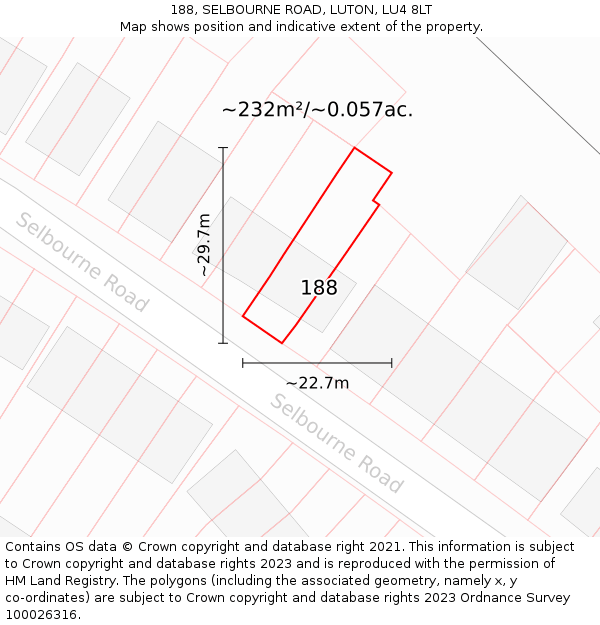 188, SELBOURNE ROAD, LUTON, LU4 8LT: Plot and title map