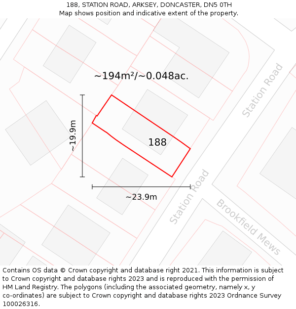 188, STATION ROAD, ARKSEY, DONCASTER, DN5 0TH: Plot and title map