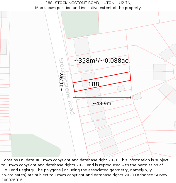 188, STOCKINGSTONE ROAD, LUTON, LU2 7NJ: Plot and title map