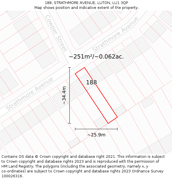 188, STRATHMORE AVENUE, LUTON, LU1 3QP: Plot and title map