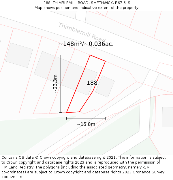 188, THIMBLEMILL ROAD, SMETHWICK, B67 6LS: Plot and title map
