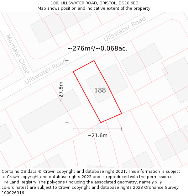 188, ULLSWATER ROAD, BRISTOL, BS10 6EB: Plot and title map