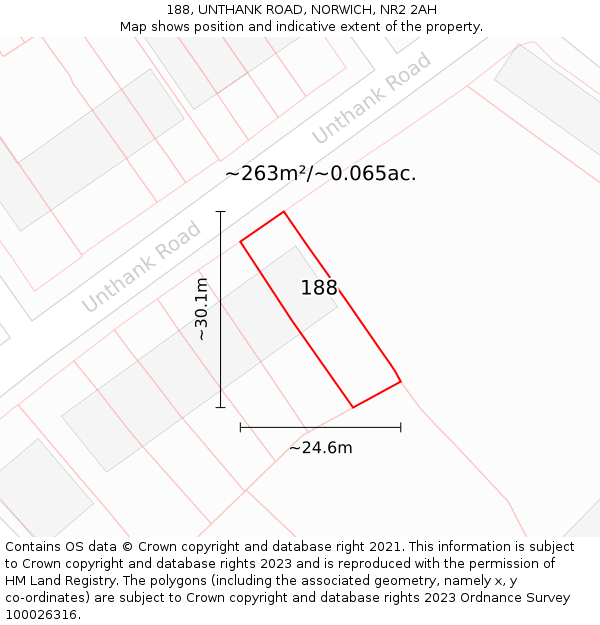 188, UNTHANK ROAD, NORWICH, NR2 2AH: Plot and title map