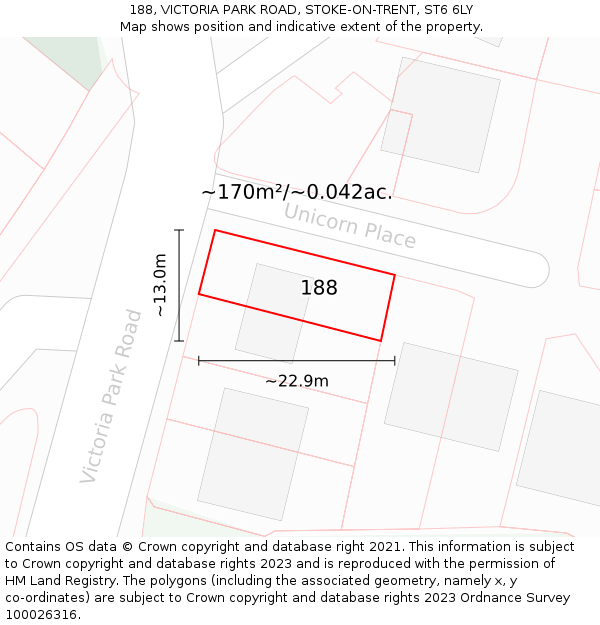 188, VICTORIA PARK ROAD, STOKE-ON-TRENT, ST6 6LY: Plot and title map