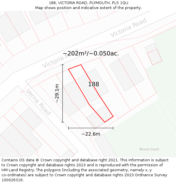188, VICTORIA ROAD, PLYMOUTH, PL5 1QU: Plot and title map