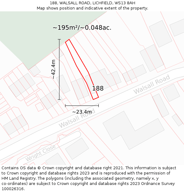 188, WALSALL ROAD, LICHFIELD, WS13 8AH: Plot and title map