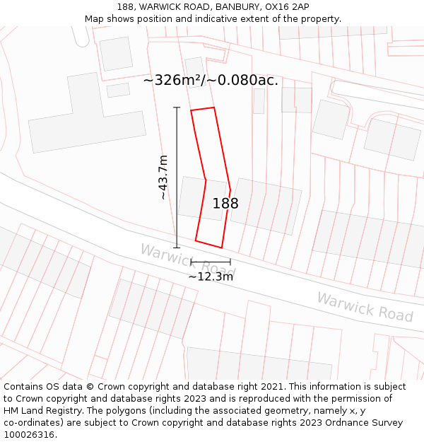 188, WARWICK ROAD, BANBURY, OX16 2AP: Plot and title map
