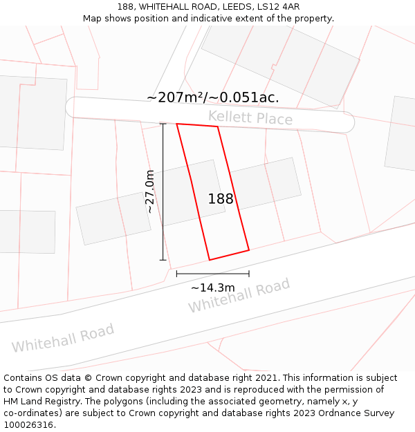 188, WHITEHALL ROAD, LEEDS, LS12 4AR: Plot and title map