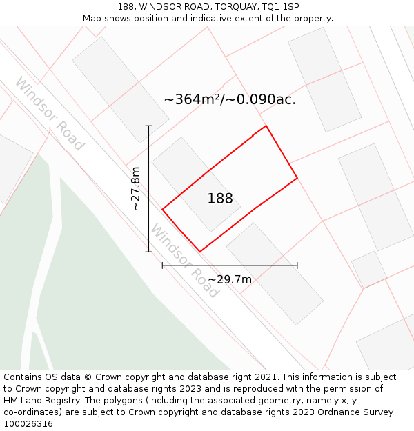 188, WINDSOR ROAD, TORQUAY, TQ1 1SP: Plot and title map