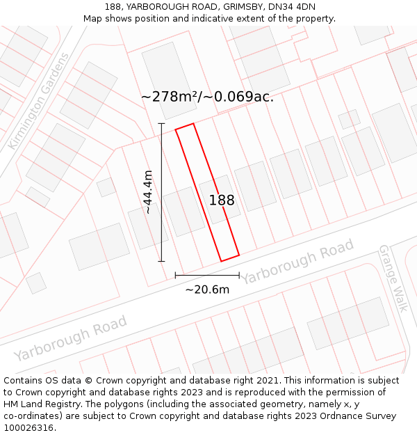 188, YARBOROUGH ROAD, GRIMSBY, DN34 4DN: Plot and title map